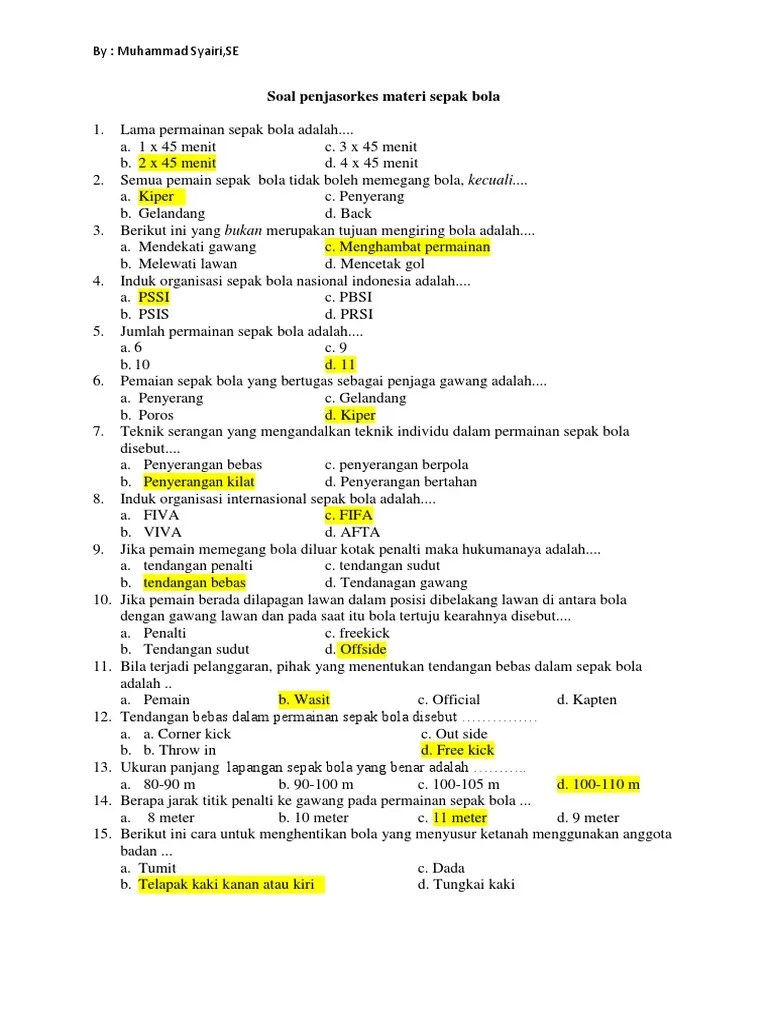 Jumlah pemain sepak bola dalam satu regu adalah. Soal Penjas Sepak Bola