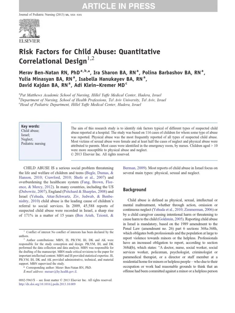 Risk Factors For Child Abuse Quantitative Correlational Design | PDF ...