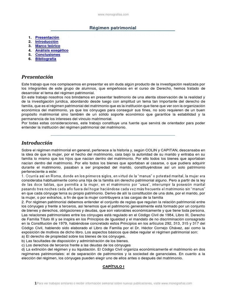 Regimen Patrimonial Peru | PDF | Propiedad De La Comunidad | Matrimonio