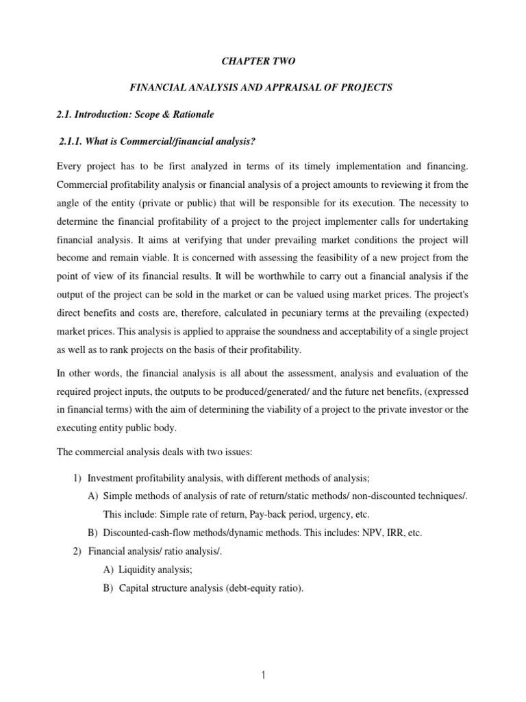 Chapter Two Financial Analysis And Appraisal Of Projects 2.1. Introduction: Scope & Rationale 2. ...
