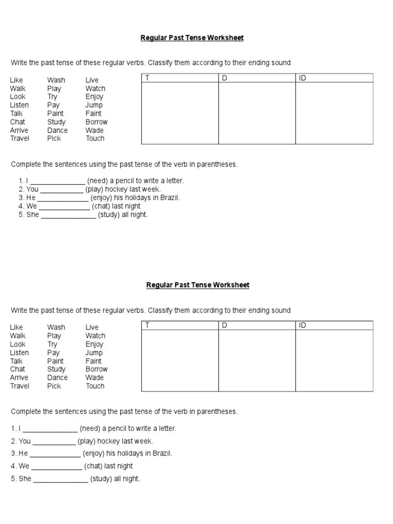 To complete this past tense worksheet students must look at the present tense verb and match it to the correct past tense verb. Regular Past Tense Worksheet Pdf