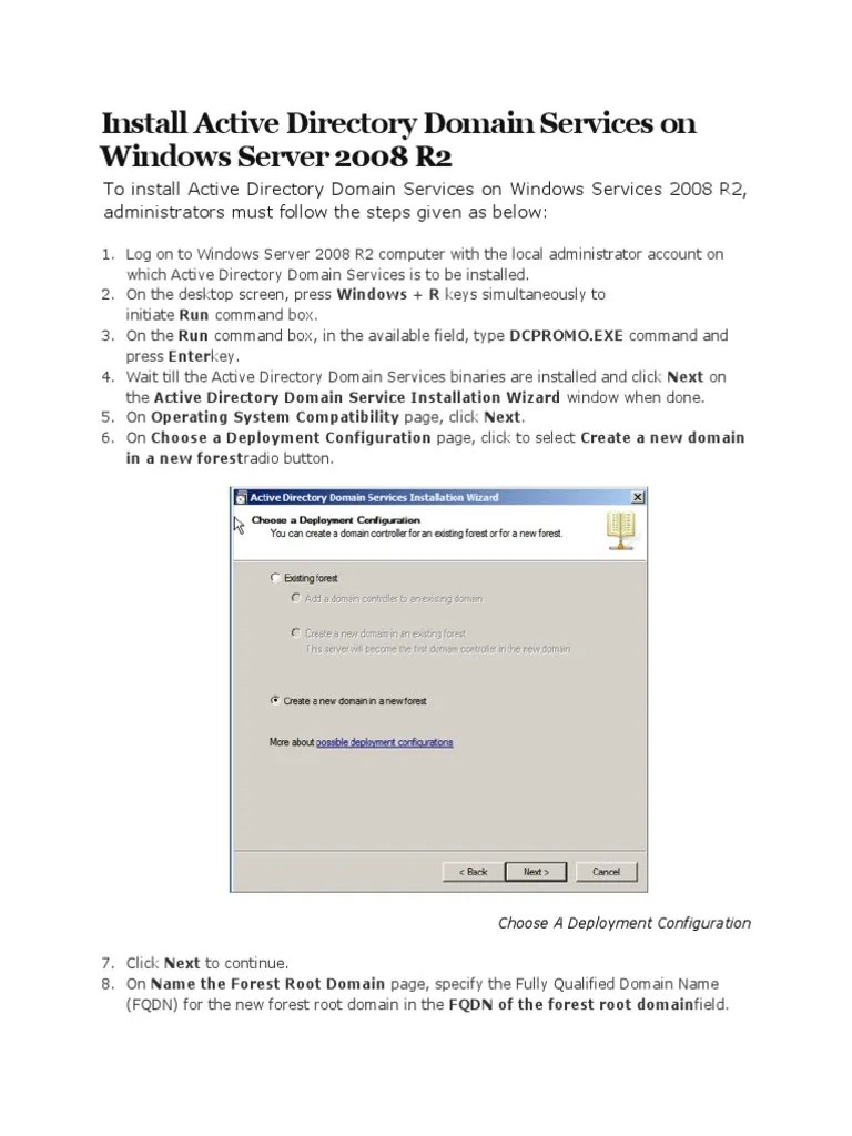 Install Active Directory Domain Services On Windows Server 2008 R2 PDF | PDF | Active Directory ...