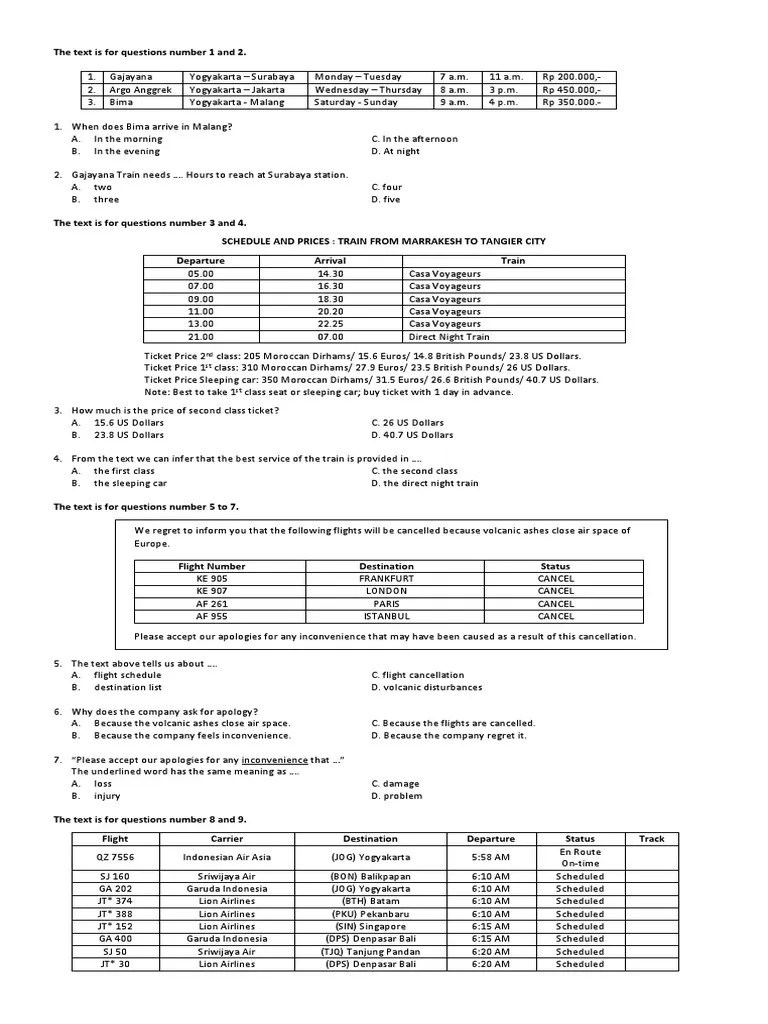 He works in a clinic. Soal Schedule Pdf Airlines Transport Companies