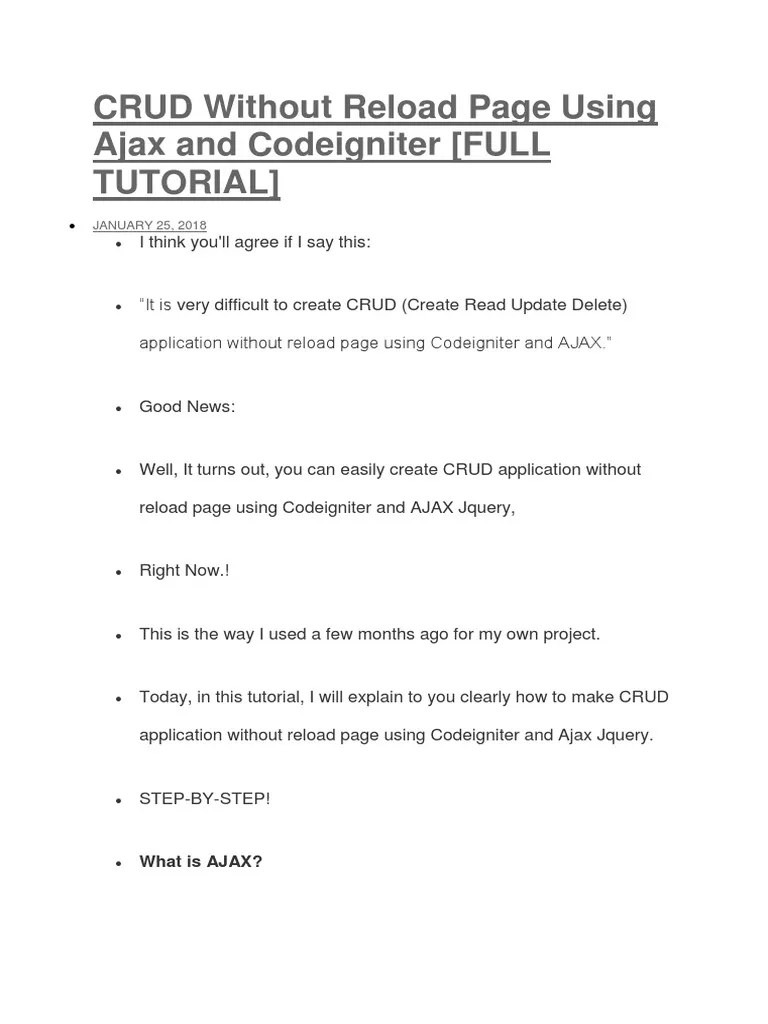 CRUD Without Reload Page Using Ajax And Codeigniter | PDF | Ajax ...