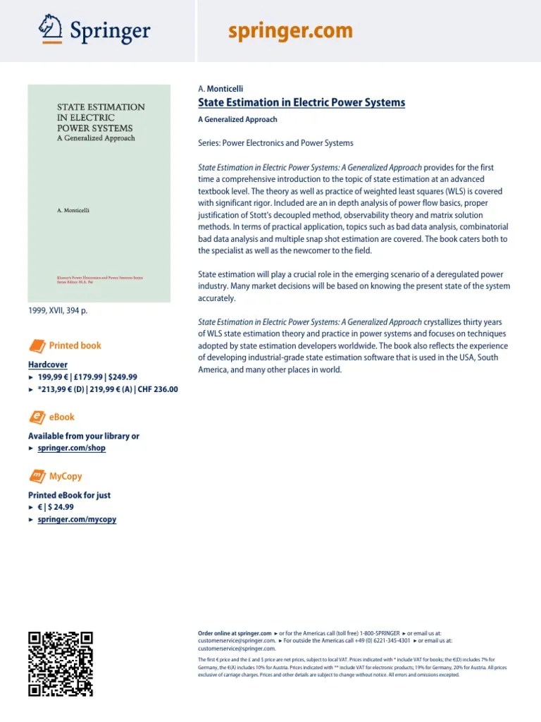 State Estimation In Electric Power Systems | PDF | Estimation Theory ...