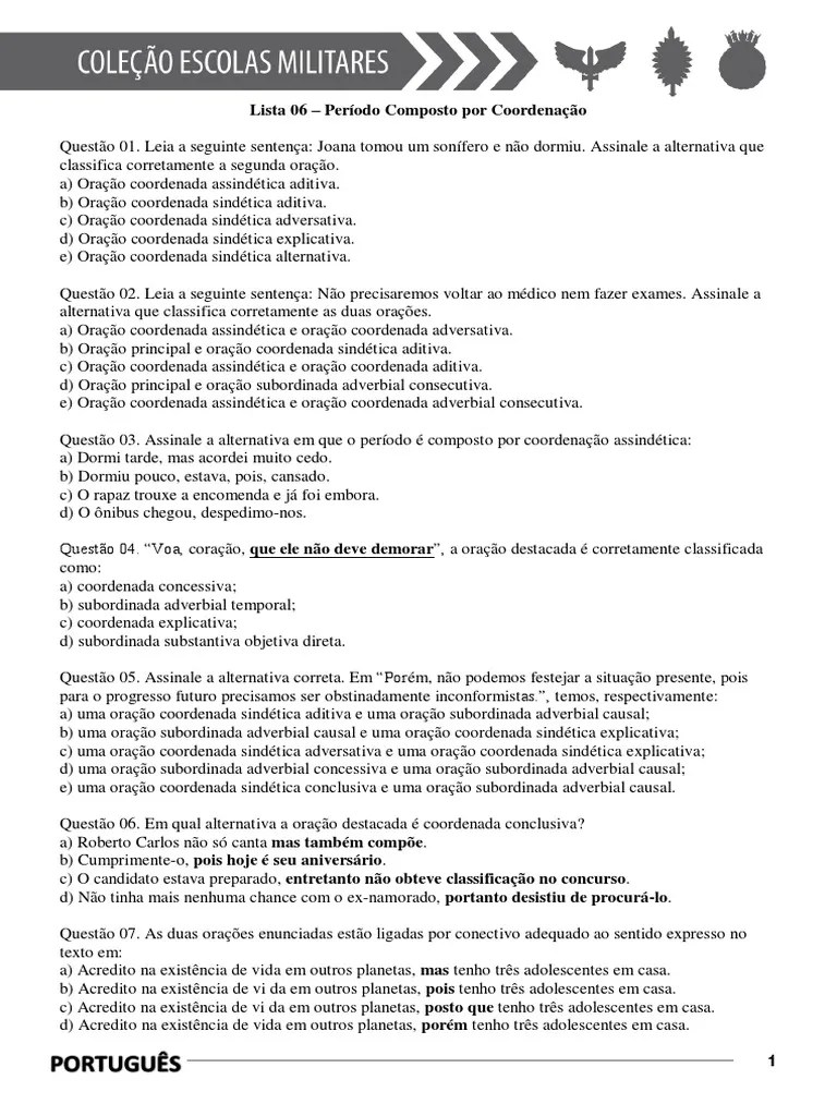 01 - Periodo Composto Por Coordenacao | PDF | Sintaxe | Gramática