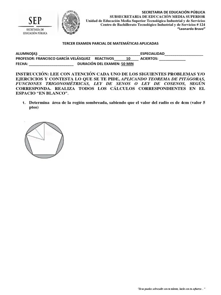 TERCER EXAMEN PARCIAL 2019 - Mate - Aplicadas | Descargar Gratis PDF | Geometría Elemental ...
