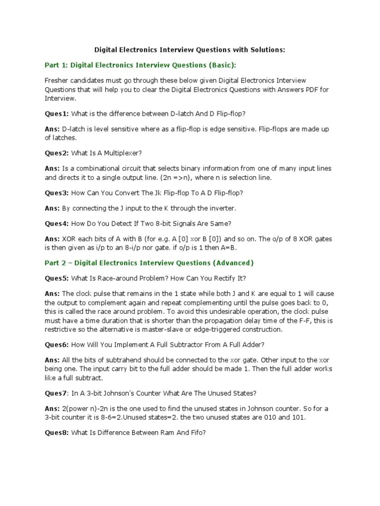 Digital Electronics Interview Questions PDF | PDF | Digital Electronics | Electronic Circuits