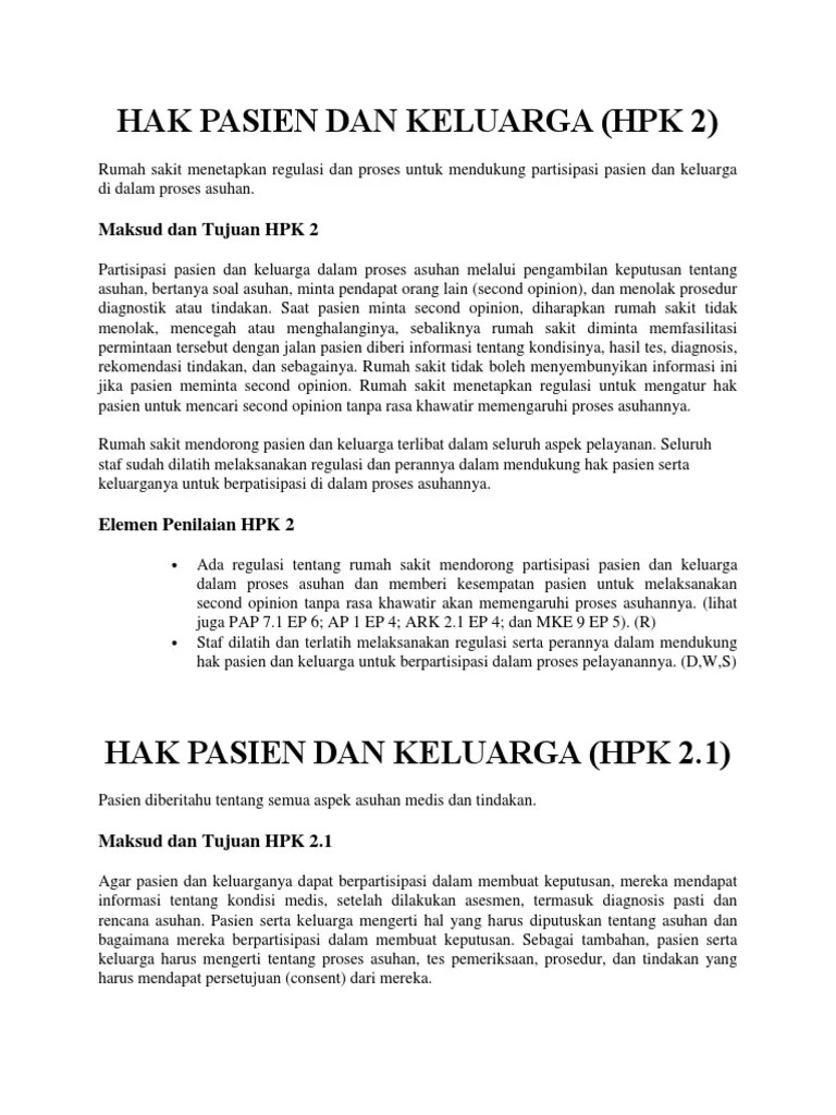 Hak Pasien Dan Keluarga HPK 2 | PDF