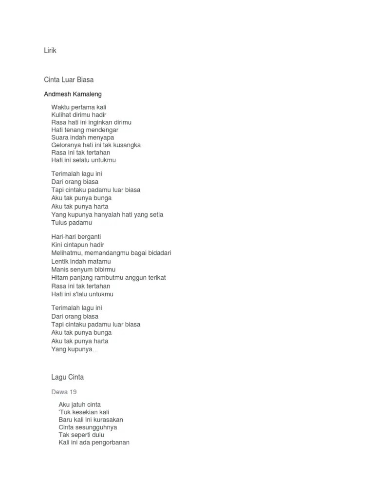 Rasa hati ini inginkan dirimu. Lirik Cinta Luar Biasa Pdf