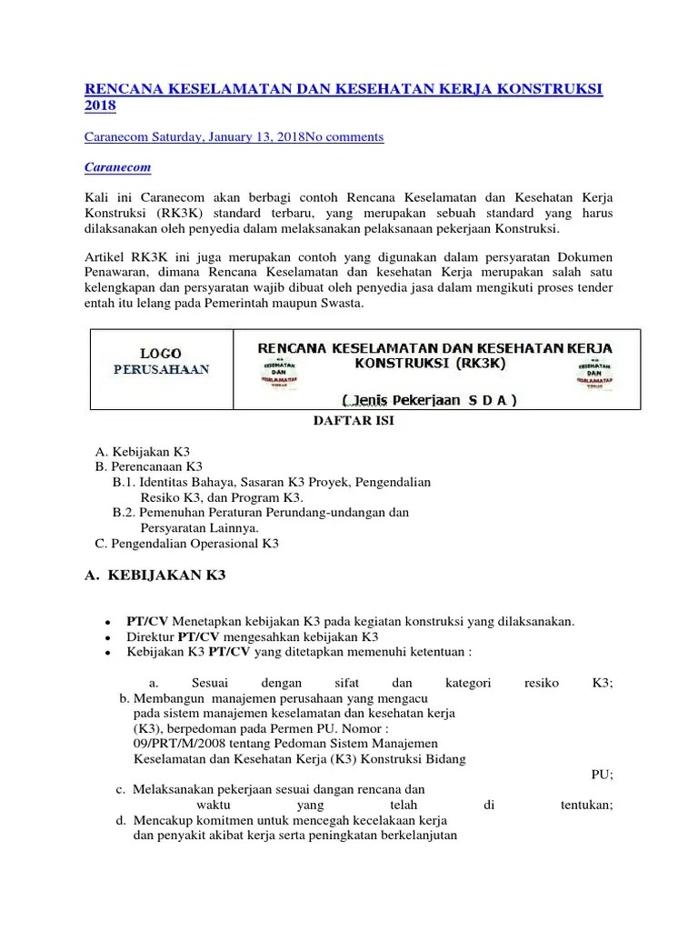 27112014 contoh construction safety plan 1. Contoh Kebijakan K3 Di Perusahaan Pdf Barisan Contoh