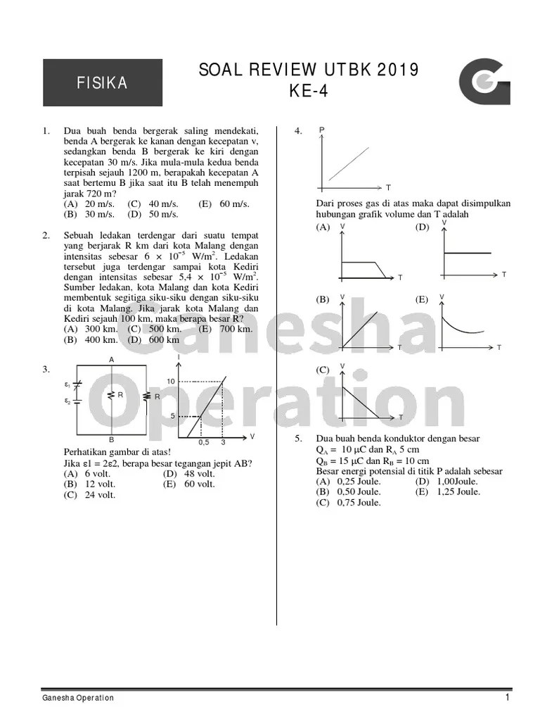 Selain soal, ada juga jawaban dan pembahasannya . Soal Review Utbk Fisika Paket 4 Pdf