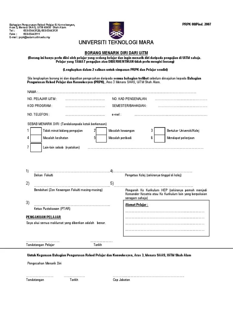 Surat Tarik Diri Dari Pengajian / Format Contoh Penulisan Surat Kiriman Tidak Rasmi