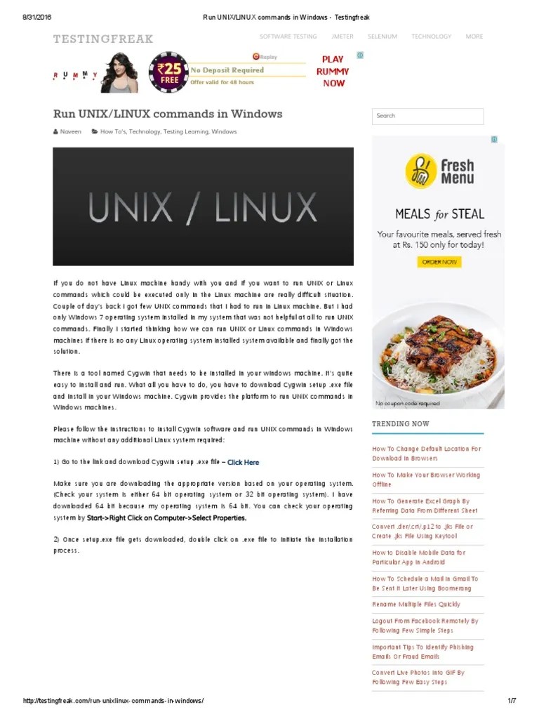 Run UNIX - LINUX Commands In Windows | PDF | Software Testing | Command Line Interface