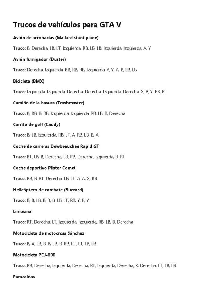 Trucos De Veh Culos Para GTA V PDF Deportes Ocio 1