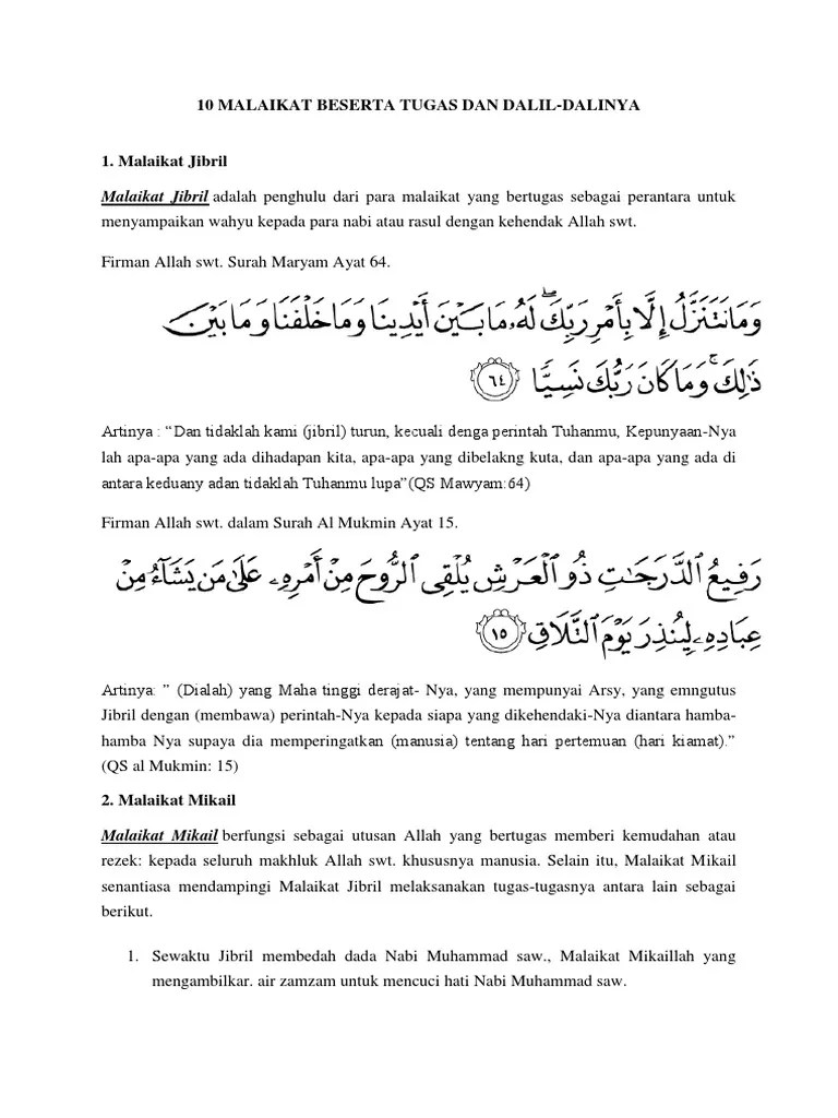 10 Malaikat Beserta Tugas Dan Dalil | PDF