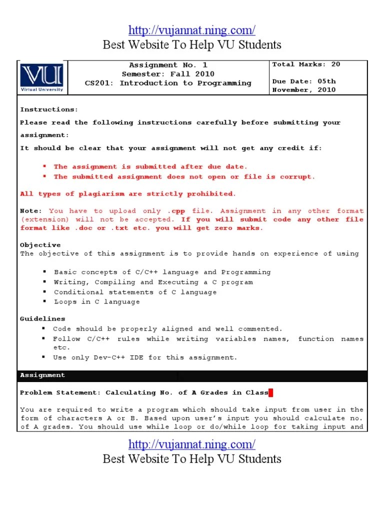 Cs201 Assignment Solution | PDF | C (Programming Language) | Computer ...