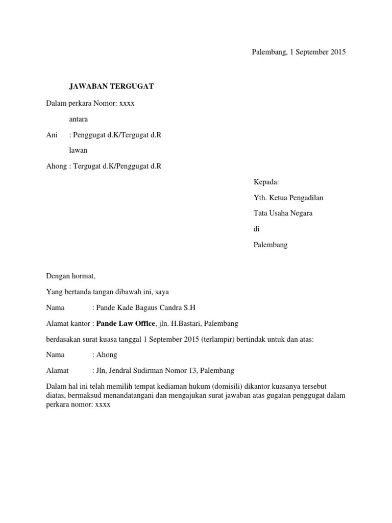 Menyatakan gugatan penggugat tidak dapat diterima;hal 4 dari 18dalam pokok perkara :clemenerima jawaban tergugat untuk seluruhnya;2. Surat Jawaban Gugatan Pdf