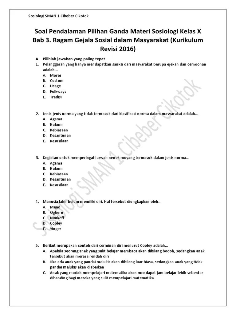 20210126 contoh soal sosiologi kelas 10 part 2 berikut dibawah ini contoh soal pg sosiologi kelas x semester ganjil k13 beserta jawabannya untuk siswa smamasederajat. Soal Pilihan Ganda Sosiologi Kelas X Bab 4 Masnurul
