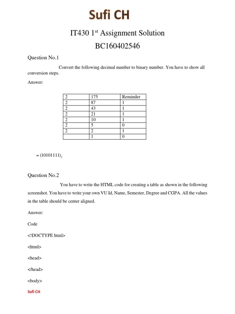 IT430 Assignment 1 Solution | PDF