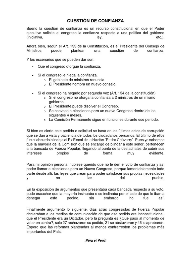 Cuestion De Confianza | PDF | Perú | Constitución