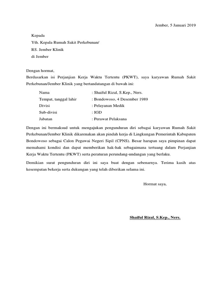 Pengajuan usul pemberhentian dengan hormat atas permintaan . Contoh Surat Pengunduran Diri Resignation Pdf