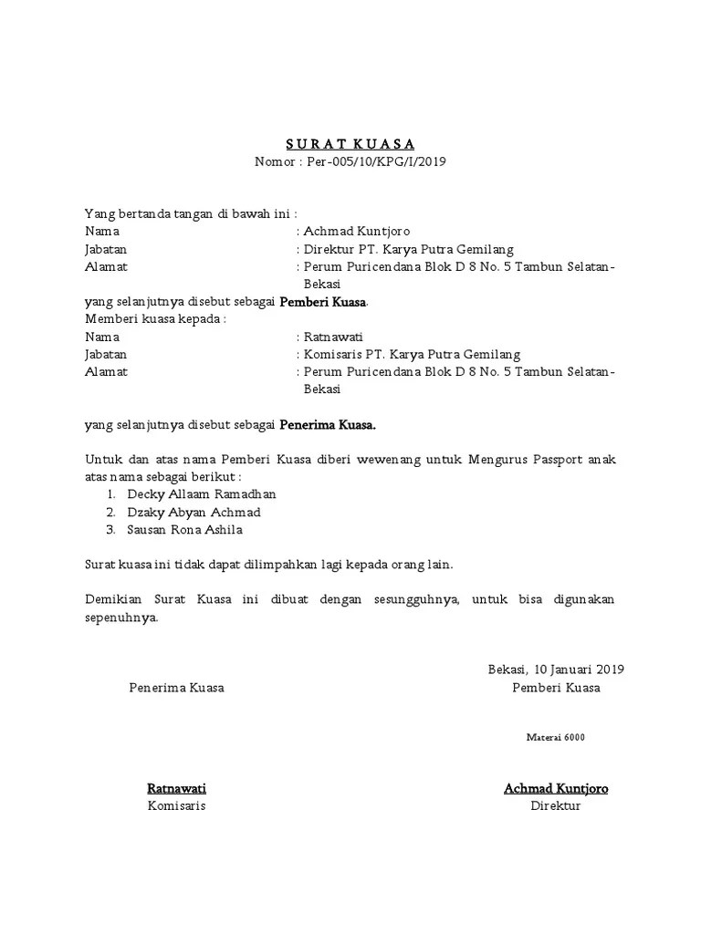 Contoh Surat Kuasa Pengambilan Insentif Download Suratresmi 