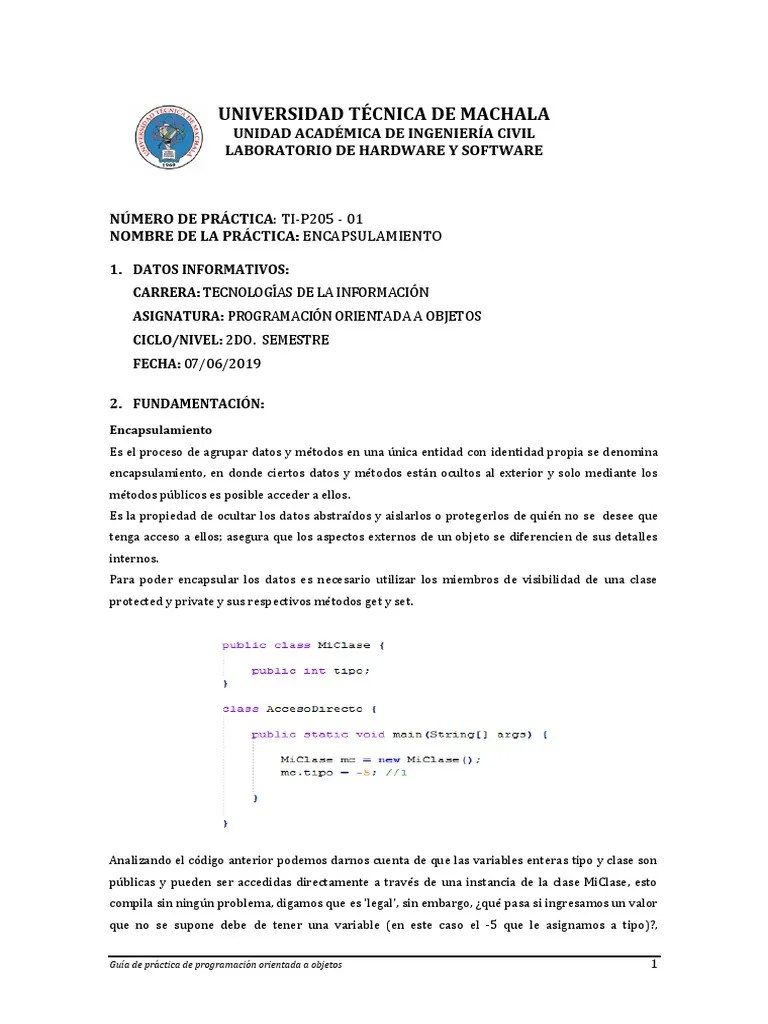 GuiaPractica01 POO | PDF | Objeto (informática) | Clase (Programación ...