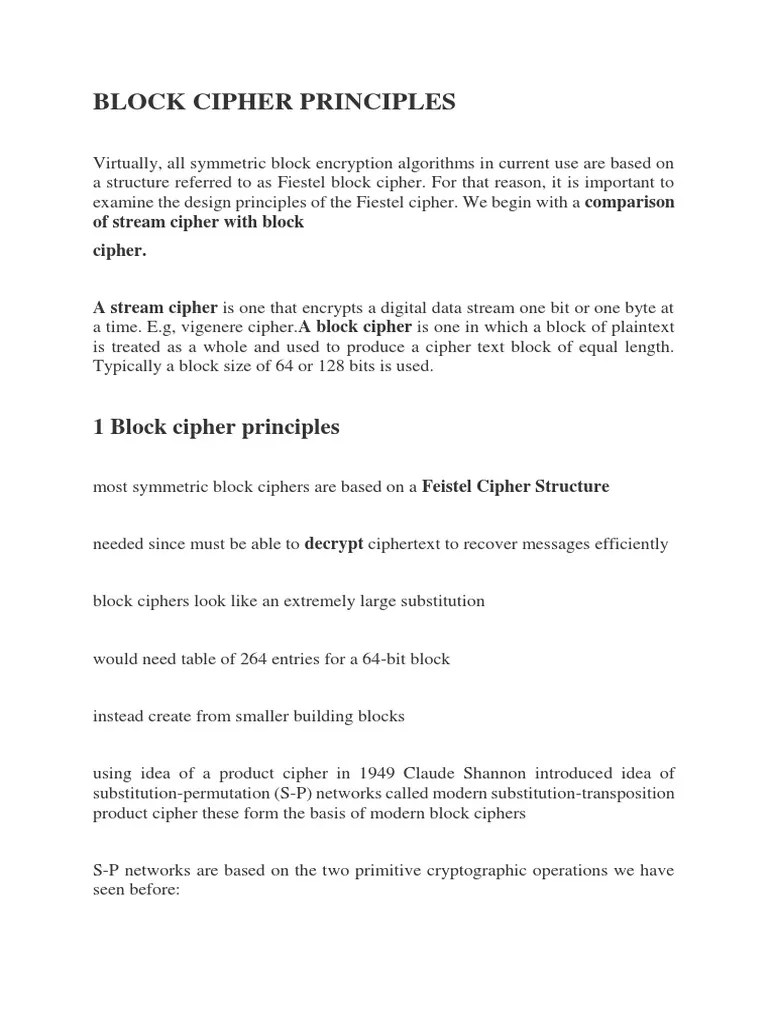 Block Cipher Principles | Download Free PDF | Cipher | Cryptography