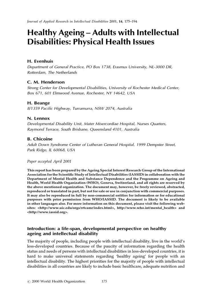 Healthy Ageing - Adults With Intellectual Disabilities: Physical Health Issues | PDF ...