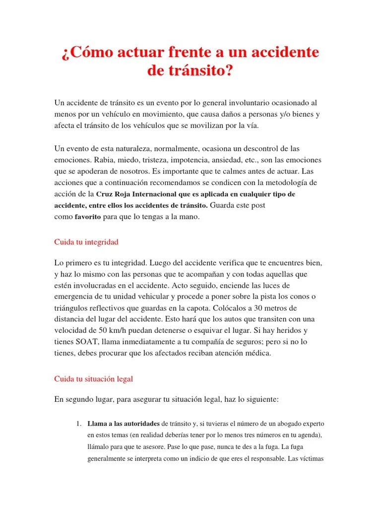 Cómo Actuar Frente A Un Accidente De Tránsito | PDF | Accidente De ...