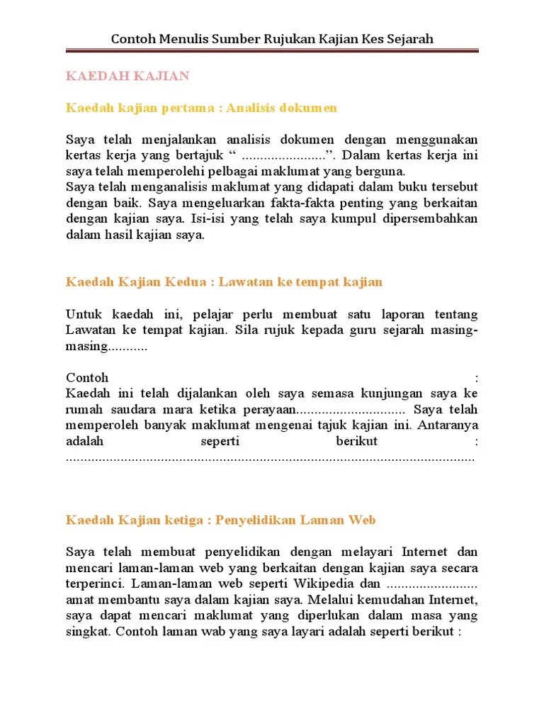 Contoh Sumber Rujukan Kajian Kes Sejarah / Contoh Jadual Kerja Sejarah Pt3 2018 Senarai Semak Kerja Kursus
