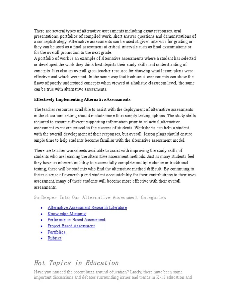 Types Of Alternative Assessments. | PDF | Standardized Tests | Educational Assessment