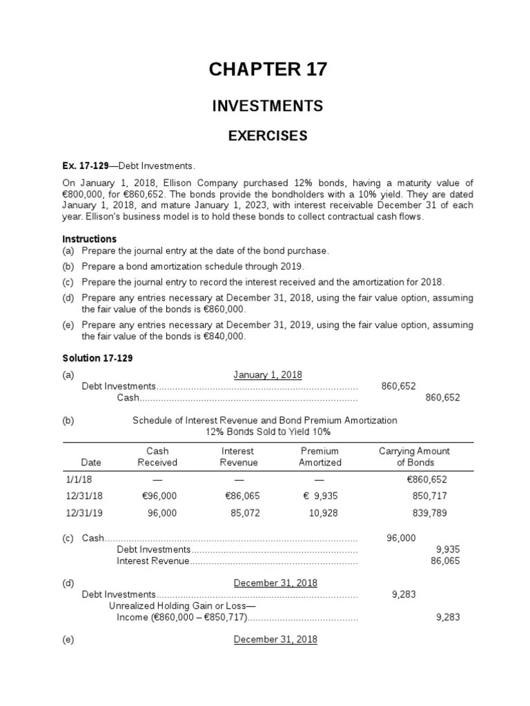 CHAPTER 17 INVESTMENTS Exercises | PDF | Bonds (Finance) | Swap (Finance)