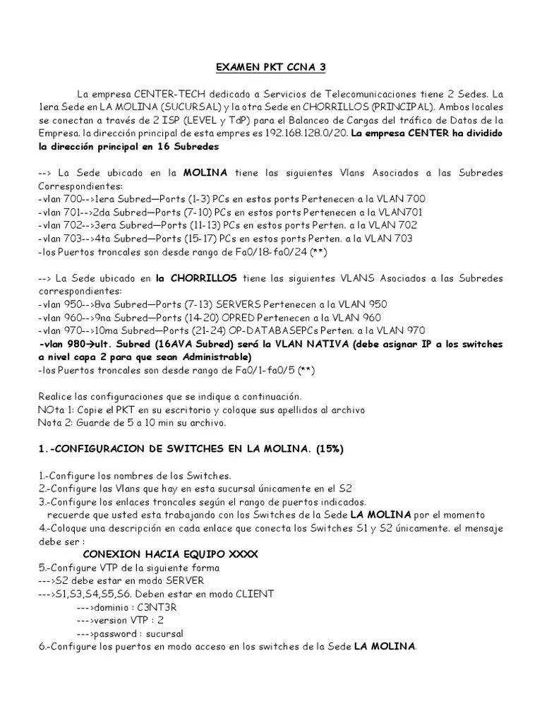 Examen Final Ccna 3 | PDF | Dirección IP | Enrutador (Computación)
