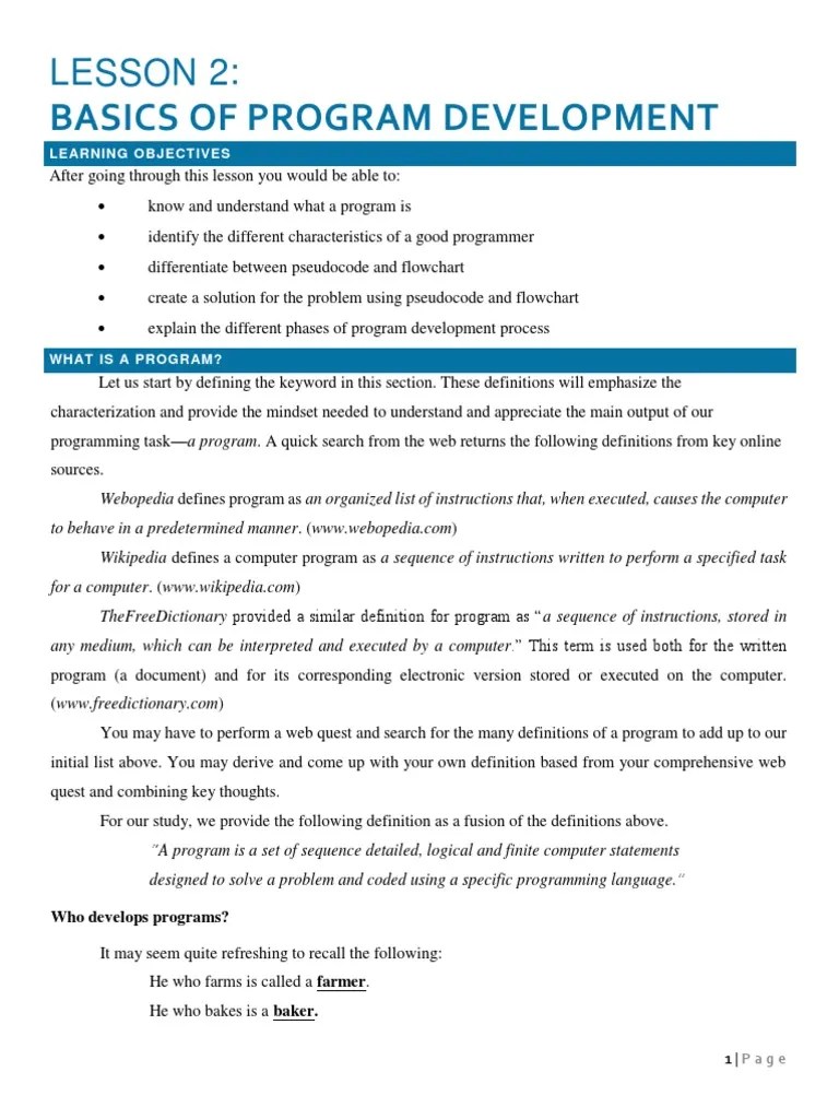 Lesson 2-basics of program development