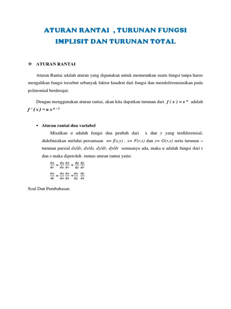 Aturan Rantai Turunan Fungsi Implisit Dan Turunan Total | PDF
