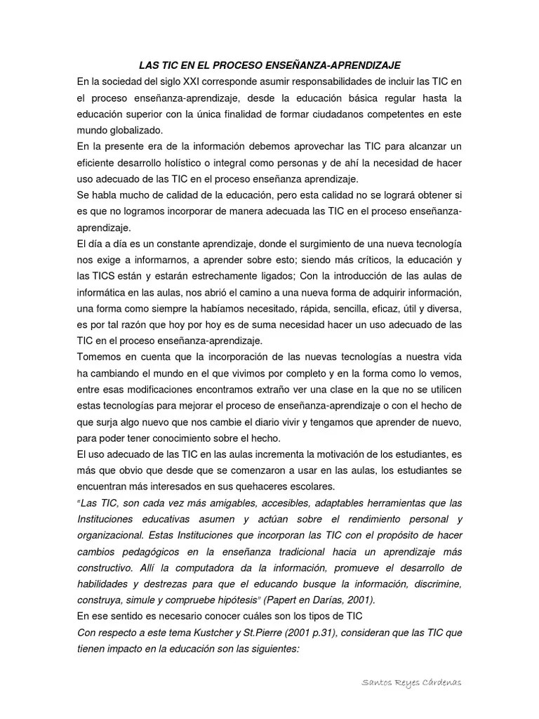 Las Tic En El Proceso Enseñanza | PDF | Tecnología De Información Y Comunicaciones | Aprendiendo ...