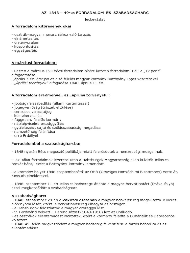 Az 1848 - 49-Es Forradalom És Szabadságharc | PDF
