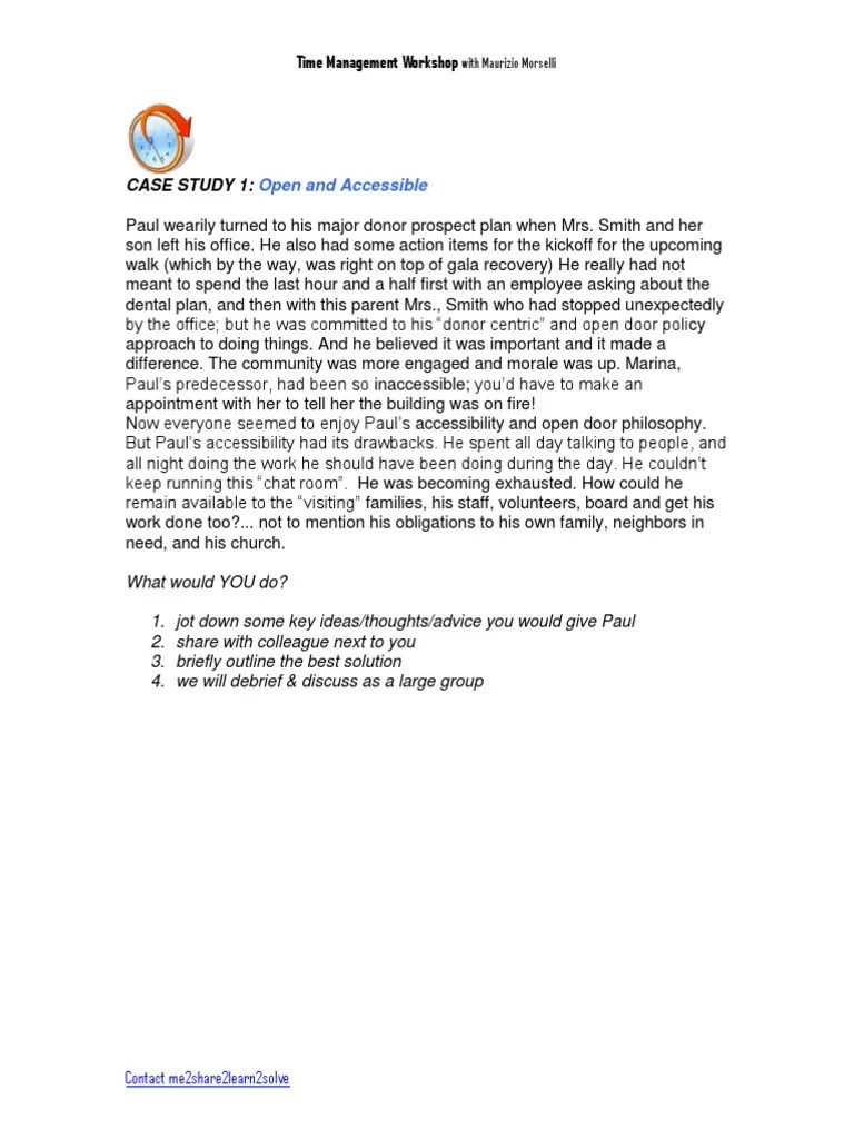 Time Management Case Studies Two Example PDF | PDF