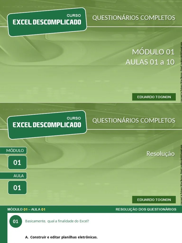 Excel - Questões | PDF | Microsoft Excel | Planilha