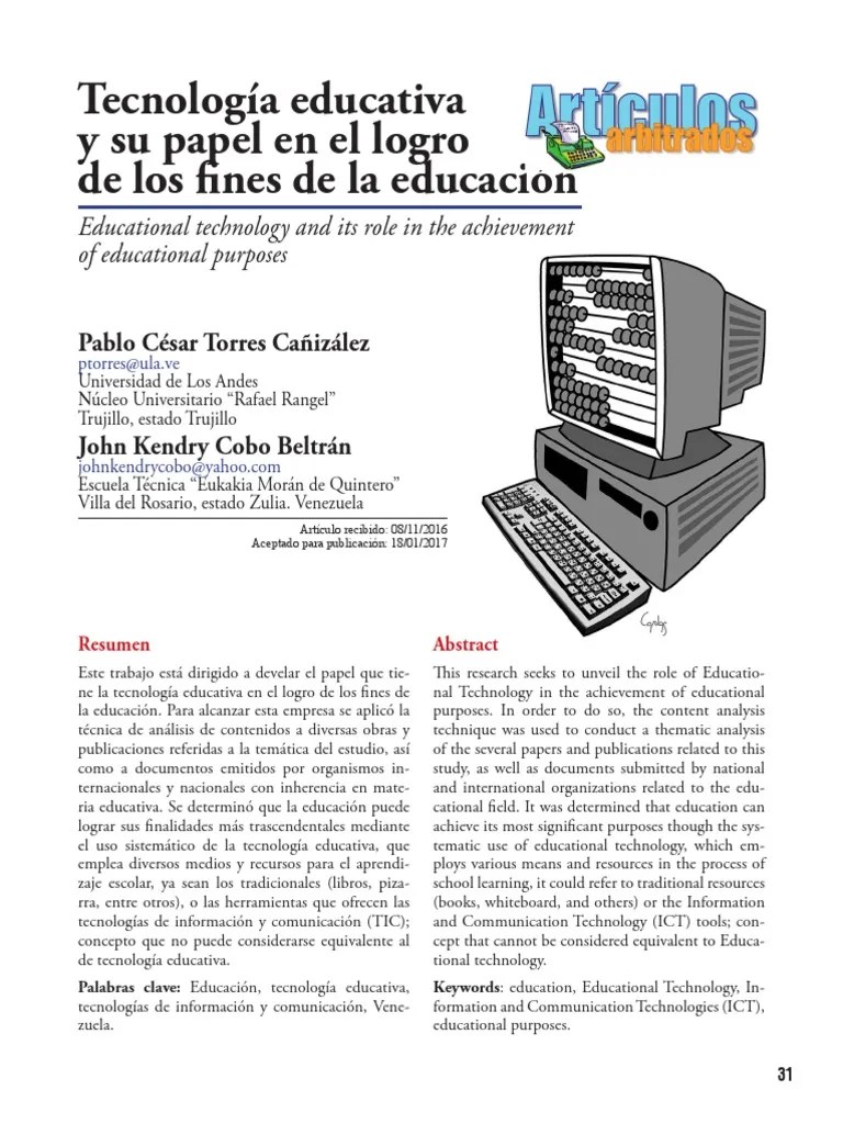 Tecnología Educativa Y Su Papel En El Logro De Los Fines De La ...