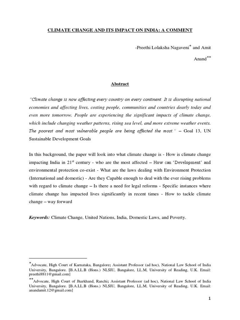 Climate Change And Its Impact On India: A Comment | PDF | United Nations Framework Convention On ...