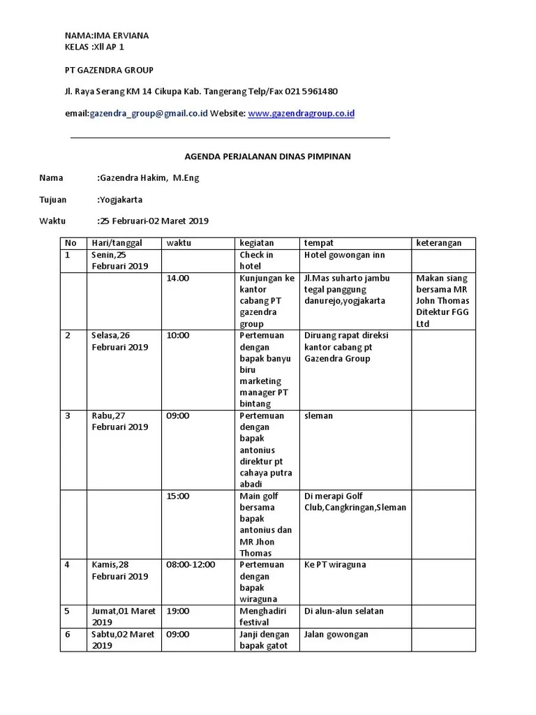 Contoh Agenda Perjalanan Dinas – Beinyu.com
