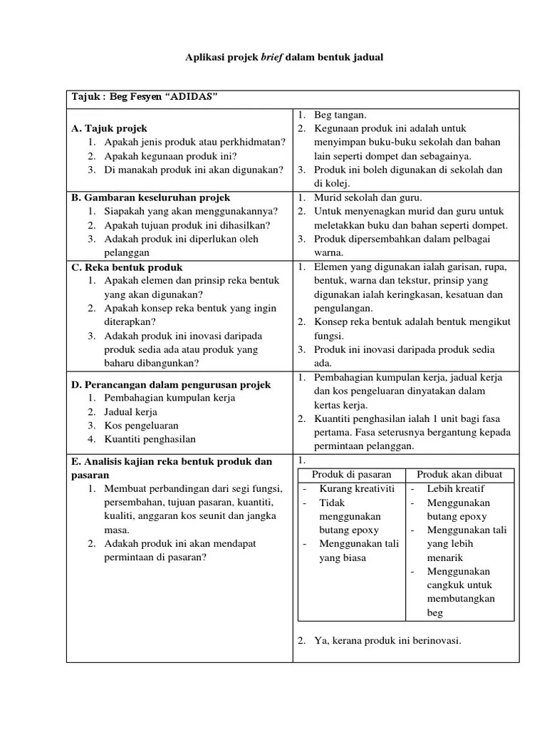 Pengurusan projek reka bentuk melibatkan tiga proses kerja. Aplikasi Projek Brief Dalam Bentuk Jadual Pdf