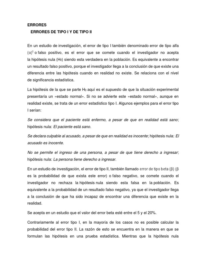 Errores Estadistica | PDF | Errores Tipo I Y Tipo Ii | Epistemología De La Ciencia
