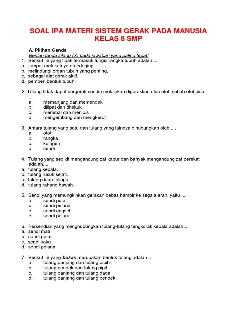 Soal ipa materi sistem gerak pada manusia kelas 8 smp. Soal Ipa 8 Smp Ganjil Pdf