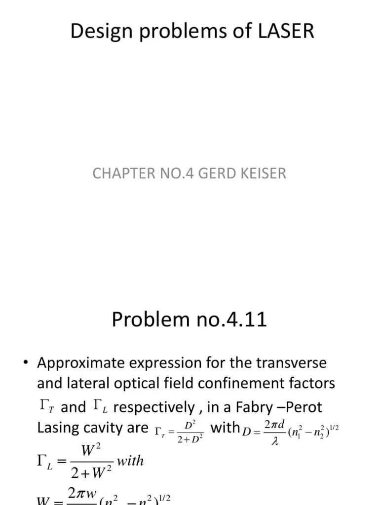 Solved Problems Of Laser Chapter 4 Keiser | PDF | Laser | Refractive Index