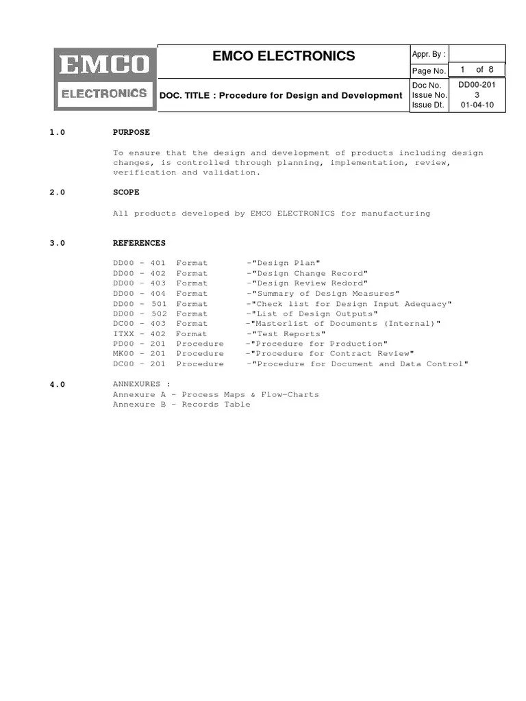 Procedure For Design And Development | PDF | Verification And Validation | Specification ...
