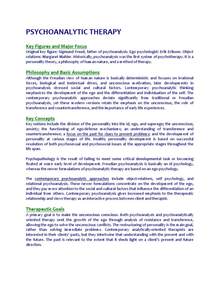 Psychoanalytic Therapy: Key Figures And Major Focus | PDF ...